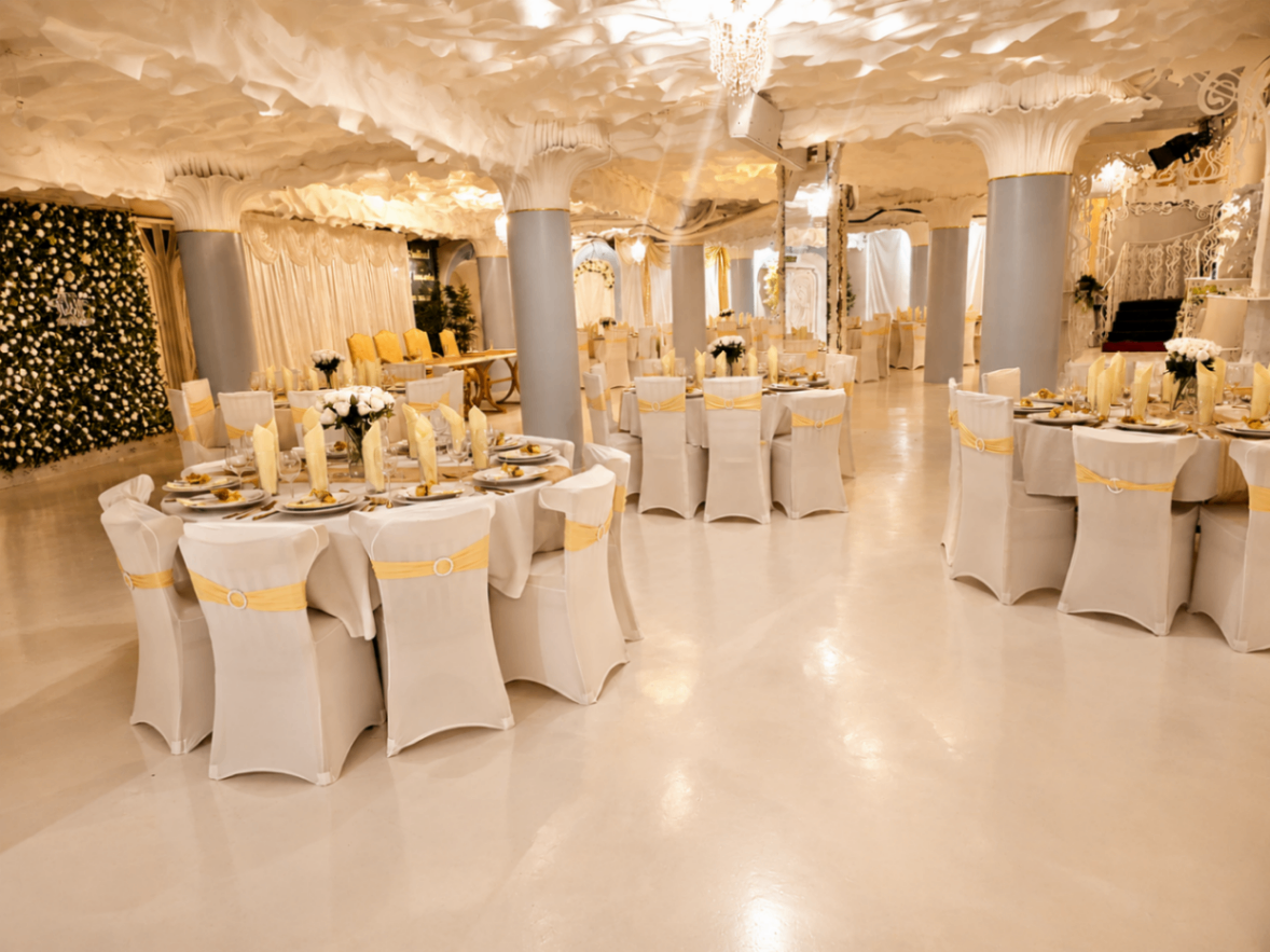 Sculpted columns and floral wall inside the Opulent @ 35 Liverpool city-centre event venue